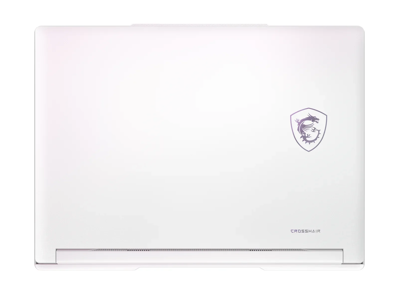 MSI Crosshair A16 HX MLG Edition lid in Stellar White with the color-shifting Dragon Shield emblem