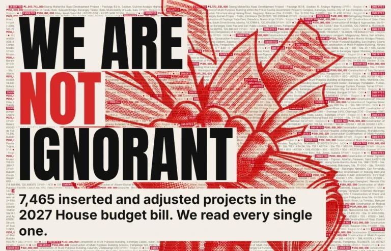 BetterGovPH poster headline We Are Not Ignorant over a list of 7,465 inserted and adjusted projects in the 2027 House budget bill