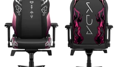Secretlab K/DA FIRESTARTER Collection TITAN Evo gaming chair, front and rear views