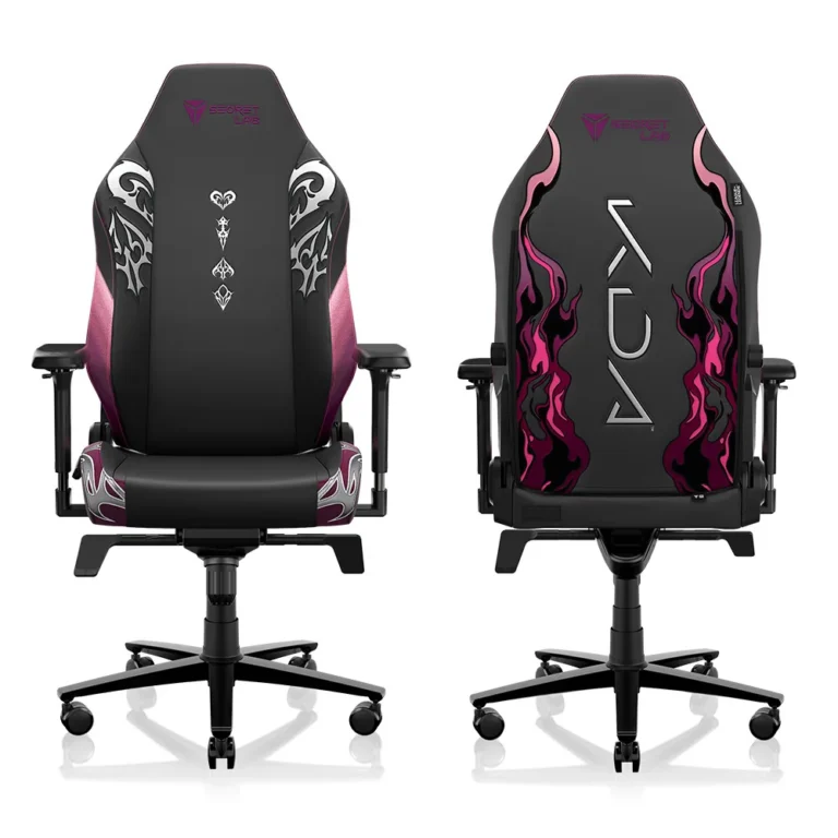 Secretlab K/DA FIRESTARTER Collection TITAN Evo gaming chair, front and rear views