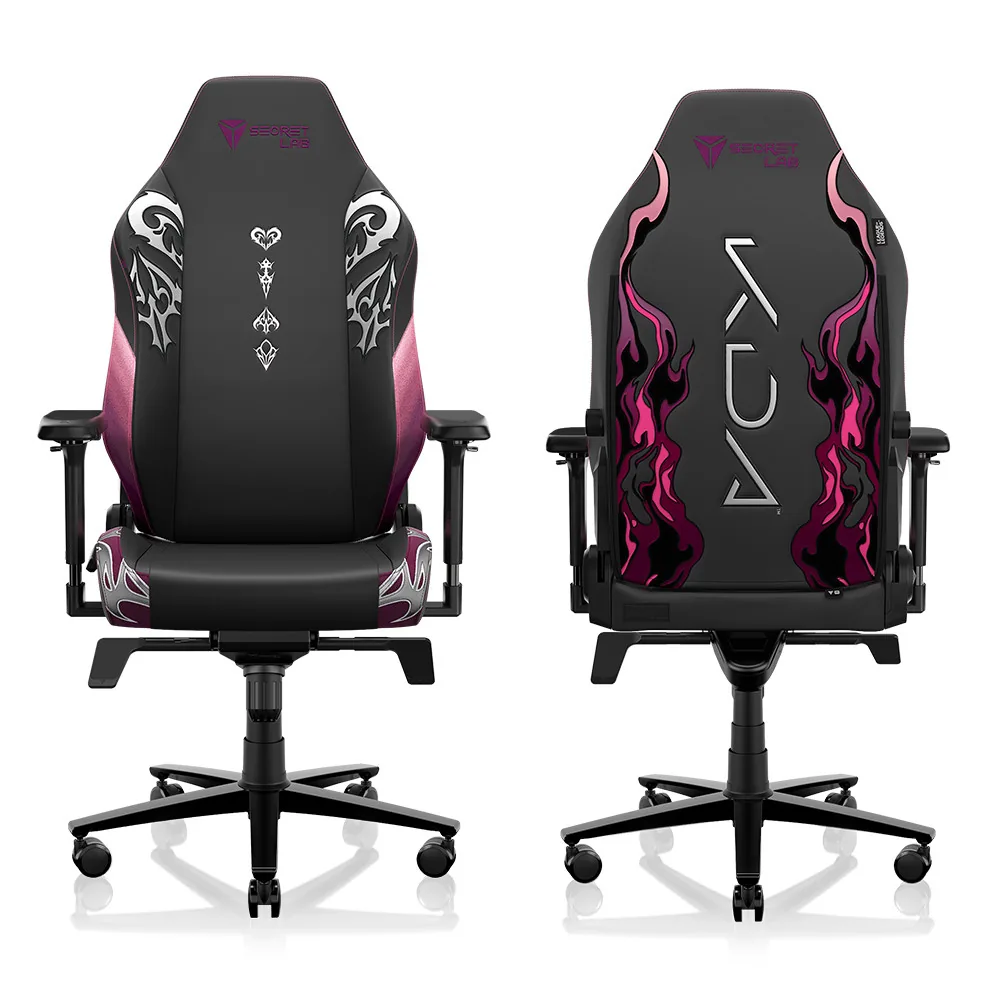Secretlab K/DA FIRESTARTER Collection TITAN Evo gaming chair, front and rear views
