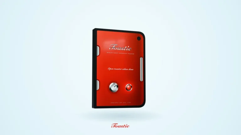 Toastie for iPhone Duo key art showing the folded iPhone Duo dressed as a red toaster