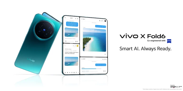 vivo X Fold6 in Prism Black and Horizon Blue with the 8.02-inch ZEISS Master Color Display unfolded